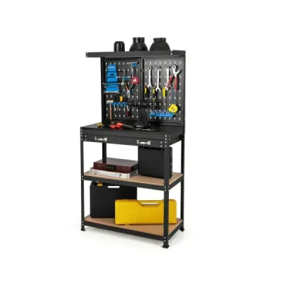 Bench de lucru cu standul de lucru pentru stocare unelte cu sertare negru + albastru