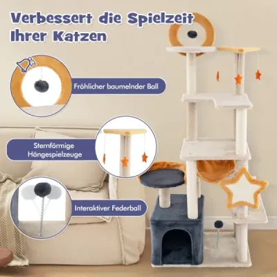 160 cm Scratch Tree cu Sisal scratching post & -Brett & House Multi-storey cat tree Cat Tower