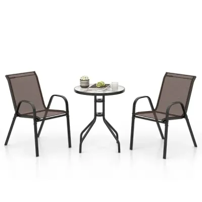 3 bucăţi. Set mobilier balcon masa bistro cu 2 scaune stivuite Bistroset Balcon set Gradina set Brown