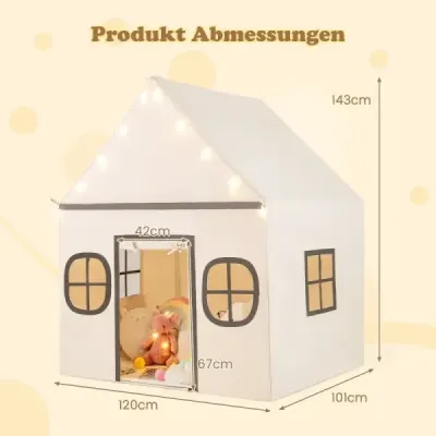 cort pentru copii interior pentru copii, cu lumini stele & căptușit mat Bej + Brown