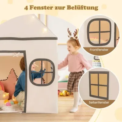 cort pentru copii interior pentru copii, cu lumini stele & căptușit mat Bej + Brown
