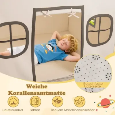 cort pentru copii interior pentru copii, cu lumini stele & căptușit mat Bej + Brown