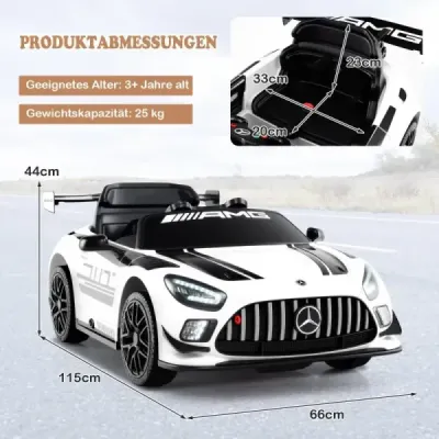Masina auto cu licență Mercedes-AMG GT3 pentru copii cu telecomandă 3 viteze Alb