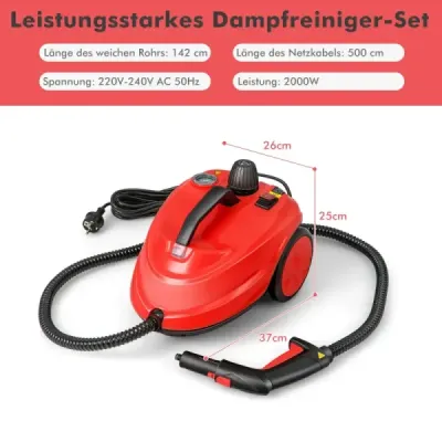 Spălător portabil de aburi 2000W curăţător de aburi de înaltă presiune cu 15 piese accesorii versatil mop cu aburi Red