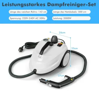 Spălător portabil de aburi 2000W curăţător de aburi de înaltă presiune cu 15 piese accesorii versatil mop cu abur alb