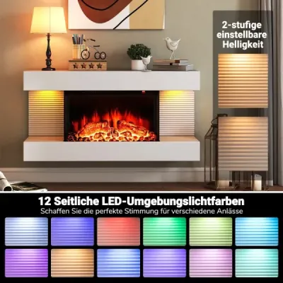 Semineu electric cu incalzire si lumini laterale LED Smoothing șemineu perete cu telecomandă