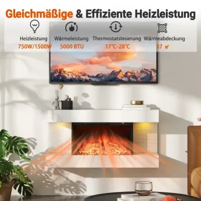 Semineu electric cu incalzire si lumini laterale LED Smoothing șemineu perete cu telecomandă