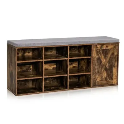 Banc de pantofi cu pernă căptușită & 9 compartimente 3 etaj raft pantofi cu rafturi reglabile Brown