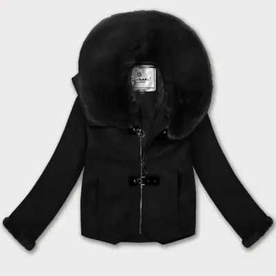 Kožená bunda s kožušinovým golierom Glakate MODA8091 čierna