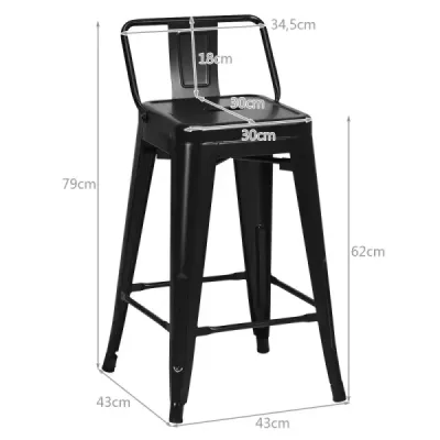 4 Set Bar Stool Scaun de bar Vintage Seat Stackable Înălțime 62 cm Metal până la 150 kg