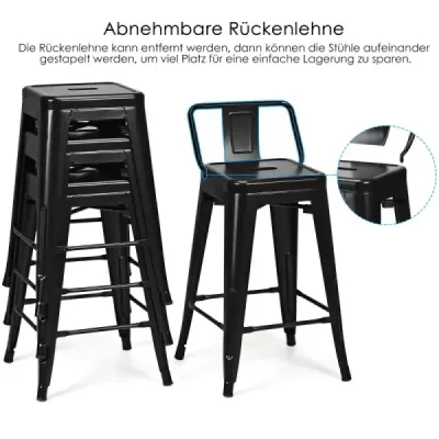 4 Set Bar Stool Scaun de bar Vintage Seat Stackable Înălțime 62 cm Metal până la 150 kg