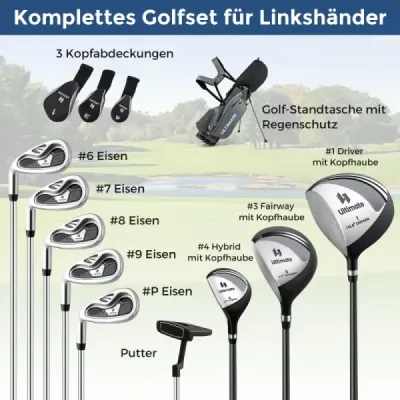 complet club de golf și set de buzunar pentru bărbați stângaci portabil stand de golf ușor sac gri