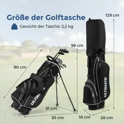 Set complet club de golf și buzunar pentru bărbați stângaci portabil stand de golf deschis sac negru