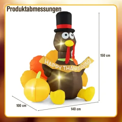 150 cm Curcan gonflabil cu dovleac Decor de Ziua Recunostintei cu lumini LED