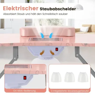 Masa de manichiura pliabila cu colector electric de praf masa cosmetica portabila cu lampa flexibila de masa LED roz