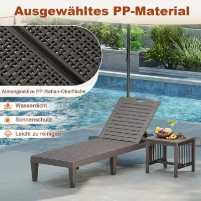 2 a stabilit lounger soare cu backrest reglabil plastic rezistent la vreme gradina canapea maro