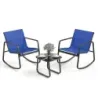 3 bucăţi. Set de 2 scaune si masa Balcon cu miscare de balansare moale Albastru