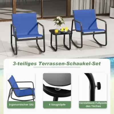 3 bucăţi. Set de 2 scaune si masa Balcon cu miscare de balansare moale Albastru