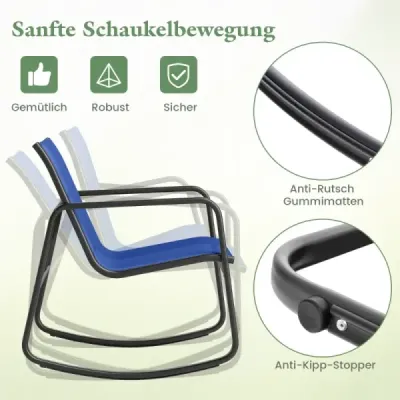 3 bucăţi. Set de 2 scaune si masa Balcon cu miscare de balansare moale Albastru