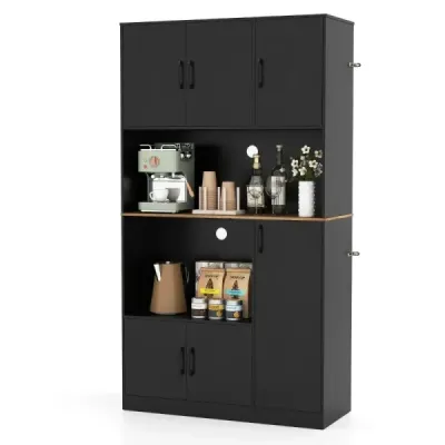 Bufet dulap cu priza & cuptor cu microunde dulap bucătărie din lemn negru