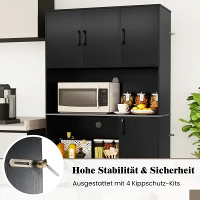 Bufet dulap cu priza & cuptor cu microunde dulap bucătărie din lemn negru