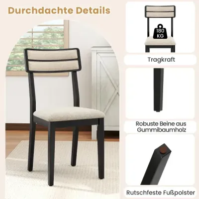 2 Set scaune dining cu scaun căptușit și picioare din lemn de cauciuc Scaune din bucătărie Scaun dining negru