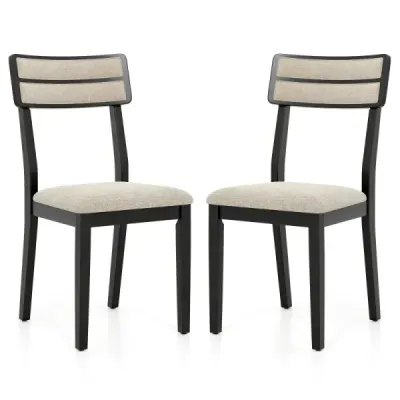 2 Set scaune dining cu scaun căptușit și picioare din lemn de cauciuc Scaune din bucătărie Scaun dining negru