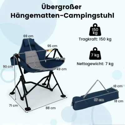 Scaun pliabil de camping cu spătar reglabil și scaun pliant suport de băuturi Blue