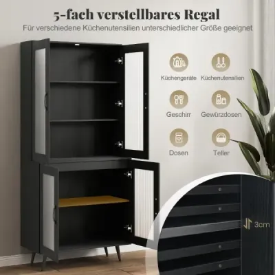 dulap bucatarie mare 178,5 cm rafturi bucatarie cu 4 usi transparente si rafturi reglabile negru