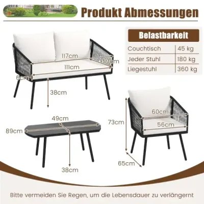 Rattan grădină mobilier set balcon mobilier set cu scaun și spate pernă terasă mobilier