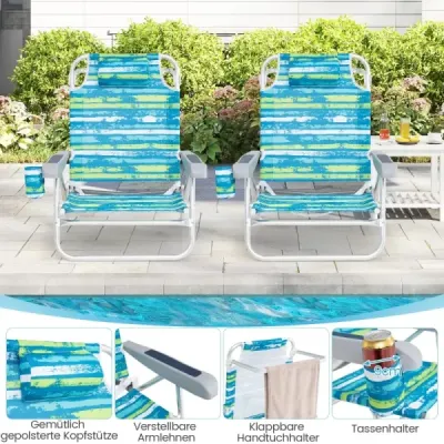 Scaune plaja lumina pliabil 2 scaune de camping set cu spate reglabil verde