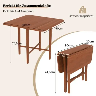 Masa de lemn patrata pentru 2-4 persoane cu 2 topuri pliante Masa pliabila maro