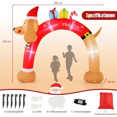 242 cm mare gonflabil arc torta de Crăciun arc gonflabil de Crăciun cu LED-uri colorate