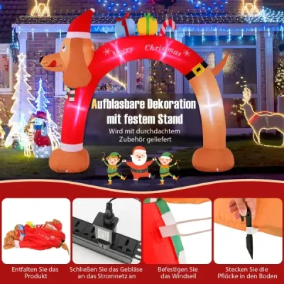 242 cm mare gonflabil arc torta de Crăciun arc gonflabil de Crăciun cu LED-uri colorate