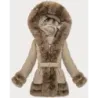 Jacheta elegantă tranzitorie cu blană S'West bej închis (B8526-12)