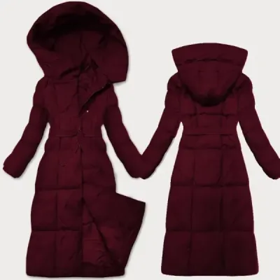 Jacheta de iarna pentru femei cu centura J Style bordova (5M3227-1)