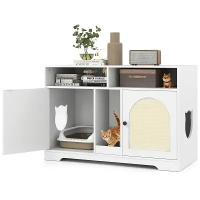Cat WC pentru 2 pisici ascuns dulap pisica cu depozit alb