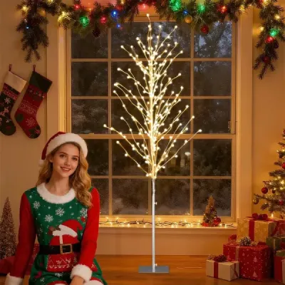 186 cm LED copac mesteacăn copac lumina cu lumină alb cald lumini artificial pom de Crăciun