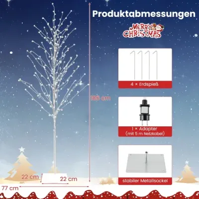 186 cm LED copac mesteacăn copac lumina cu lumină alb cald lumini artificial pom de Crăciun