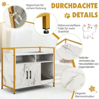Cat dulap WC pisica cu usi duble & zero casa pisica de baza cu raft deschis & 2 compartimente marmura alba