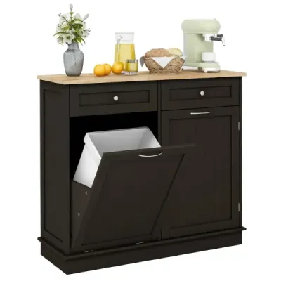 Dreser pentru 42L găleată gunoi cu worktop & 2 sertare și raft reglabil dulap bucătărie maro