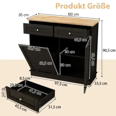 Dreser pentru 42L găleată gunoi cu worktop & 2 sertare și raft reglabil dulap bucătărie maro