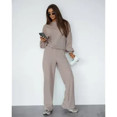 Tricou de vafe pentru femei + pantaloni bej (821108)