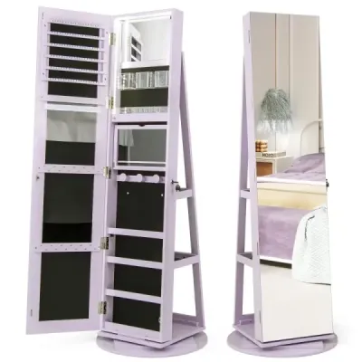 360° Cabinet bijuterie rotativ cu trei lumini colorate Cabinet Oglindă liber