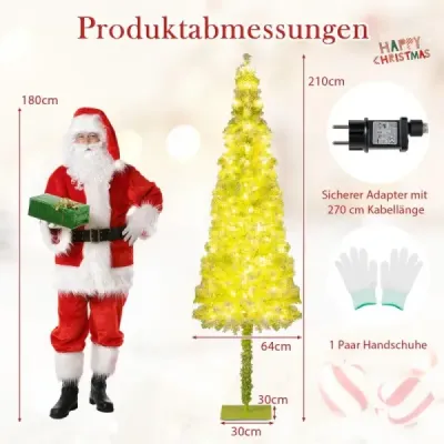 210 cm Brad artificial de Craciun cu iluminat si brad de zapada cu varf îndoibil