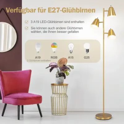 Lampă de podea 163cm cu 3 becuri E27 și lampă de podea reglabilă 360°