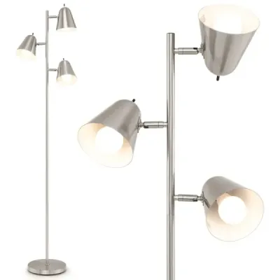 Lampă de podea 163cm cu 3 becuri E27 & abajururi reglabile 360° lampă de podea argintiu