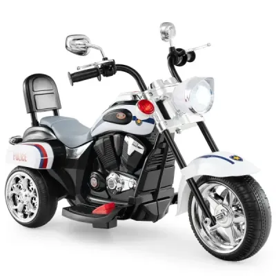 Motociclete electrice pentru copii 6V cu faruri reglabile & sunet Poliţia Albă pe Motociclete Electrice cu trei roţi