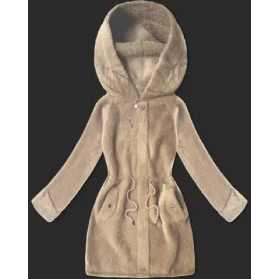 Svetlobéžová bunda z alpaky s kapucňou MODA214 béžová