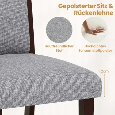 2 buc set sala de mese căptușite scaune scaun de bucătărie cu scaun căptușit și gri backrest neigable